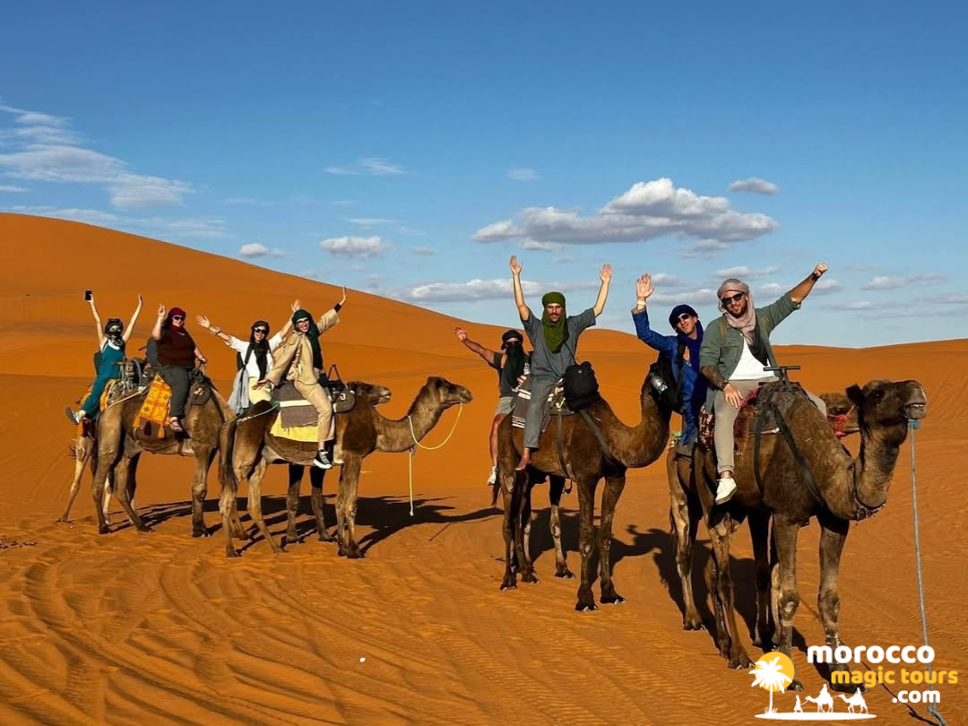 A smiling traveler enjoying an authentic marrakech sahara desert tour adventure