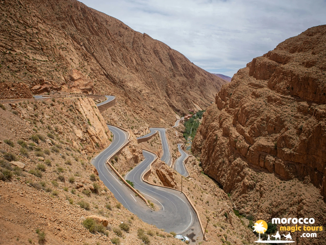 The famous winding switchback road through the Dades Gorges on a 3 days tour from fes to marrakech