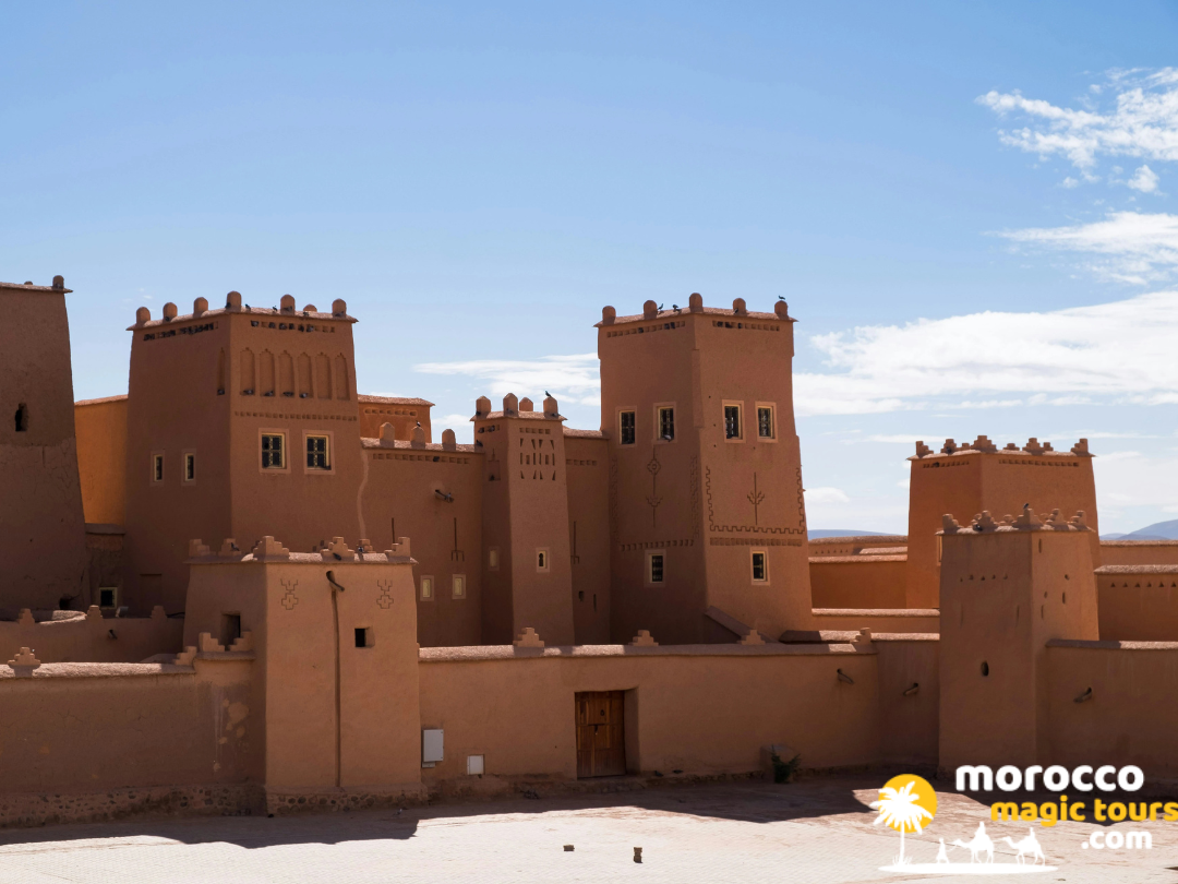 The fortified clay towers and traditional architecture of Kasbah Amridil in Skoura.
