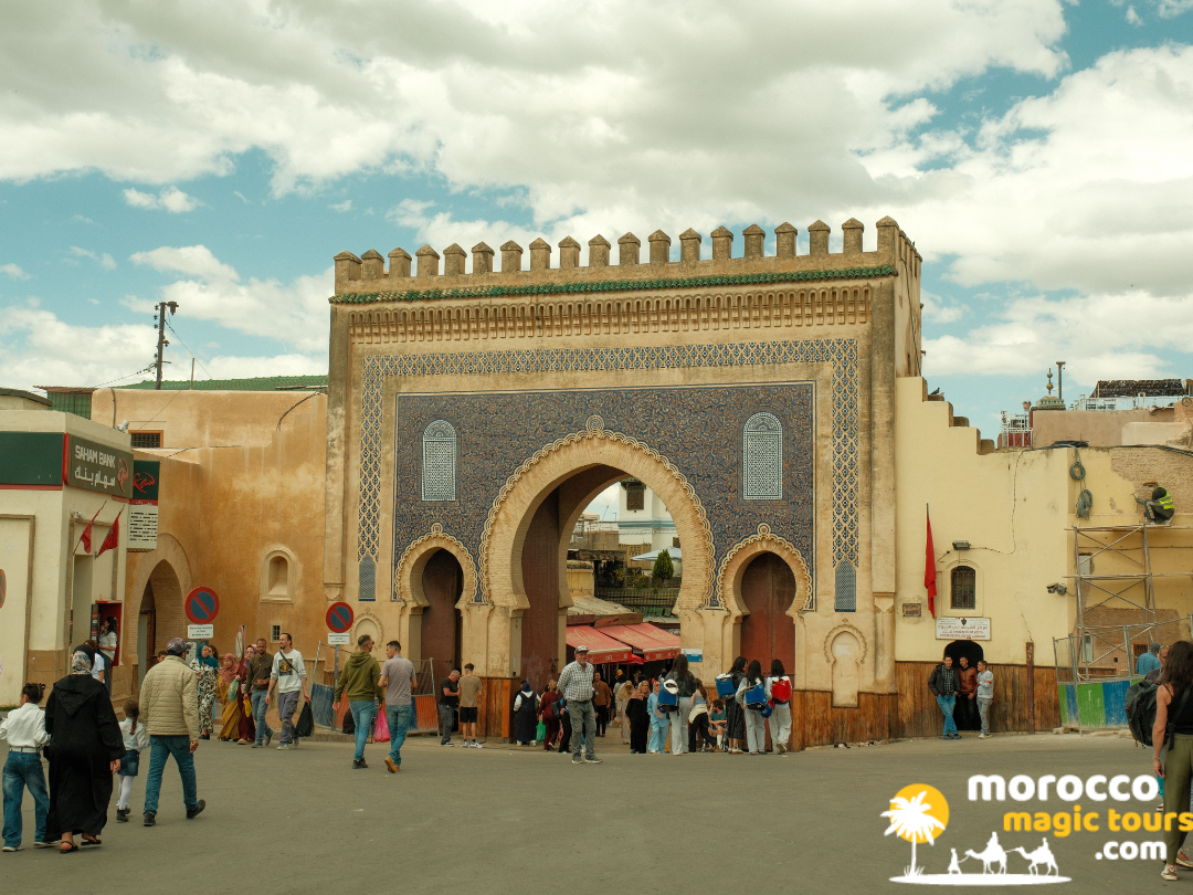 Intricate tilework on Bab Mansour gate in Meknes during 9 days in Morocco travel