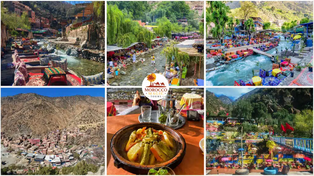 Marrakech Ourika Valley tour – riverside cushions, Berber village, and traditional tagine lunch