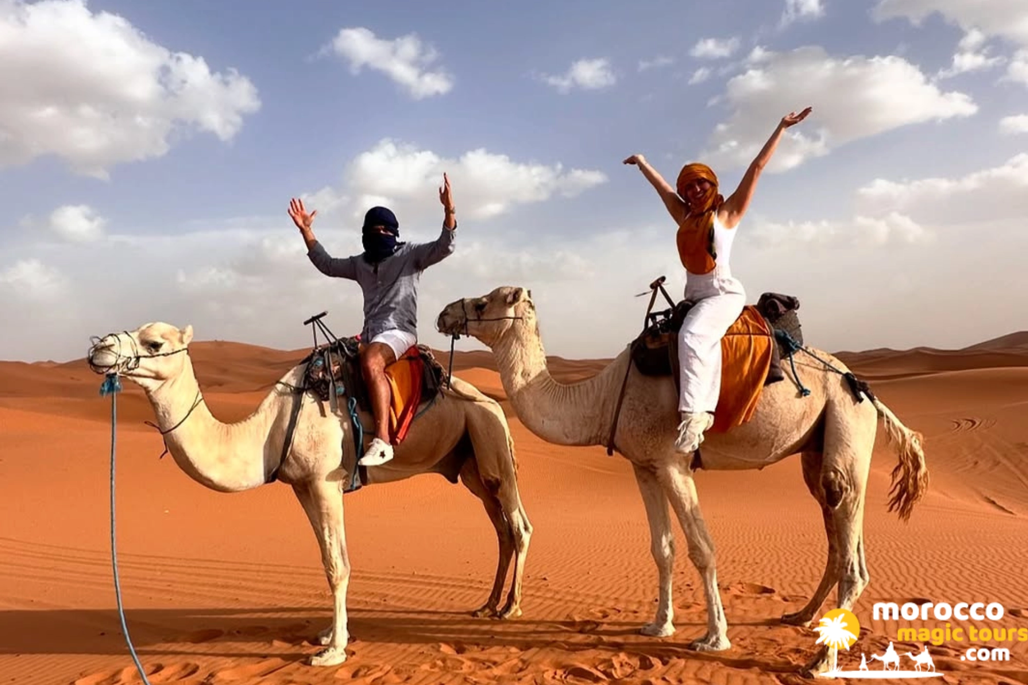 Camel trekking at sunset in Merzouga, 9 Days Fes to Marrakech Desert Tour