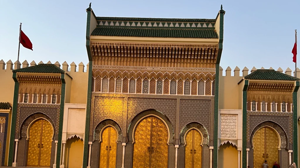 Golden brass doors of the Royal Palace in Fes, a highlight of tours from Fes
