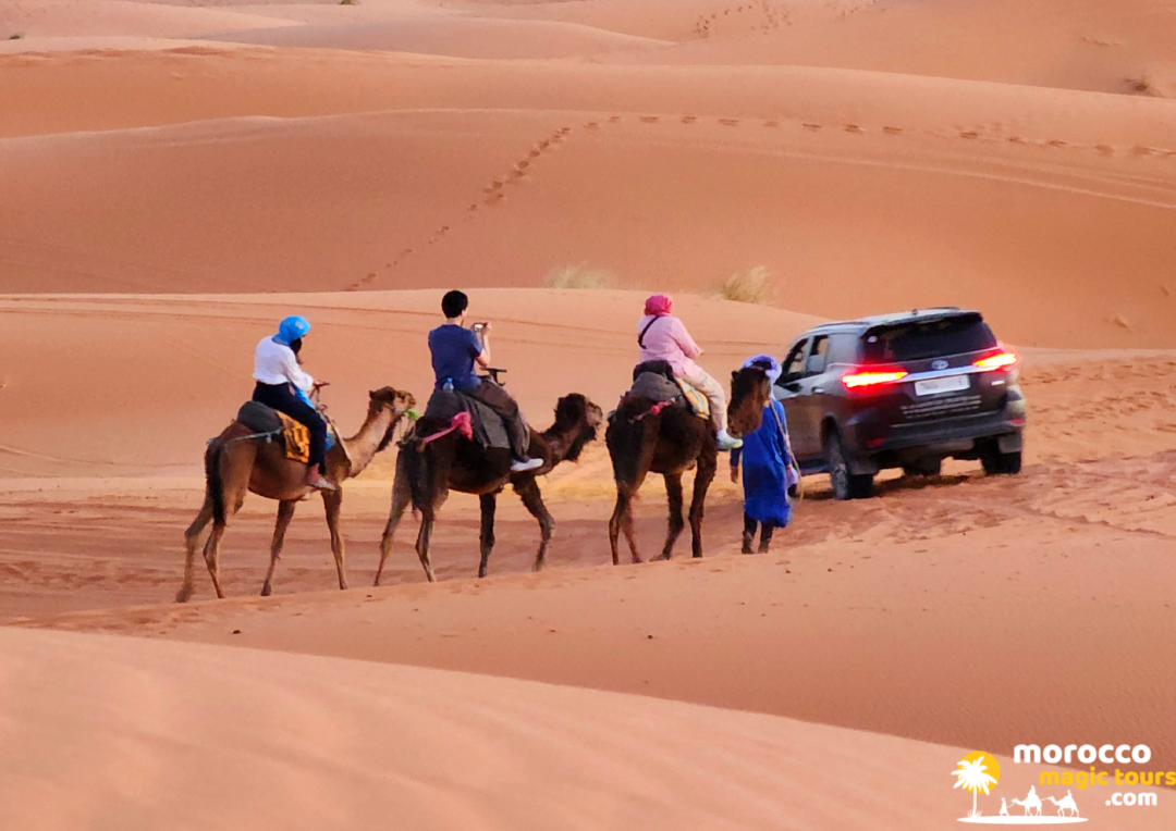Camel trek Sahara Desert Morocco with luxury desert camp tour Merzouga