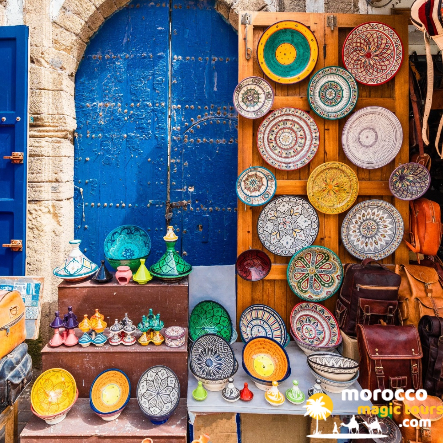 Traditional pottery for sale in the Medina of Essaouira