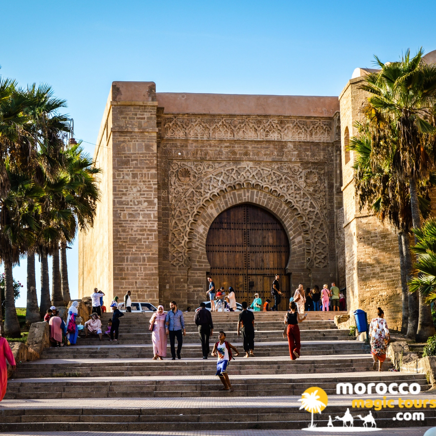 Ornate stone gate of the Kasbah of the Udayas in Rabat, a stop on the marrakech desert tour 12 days