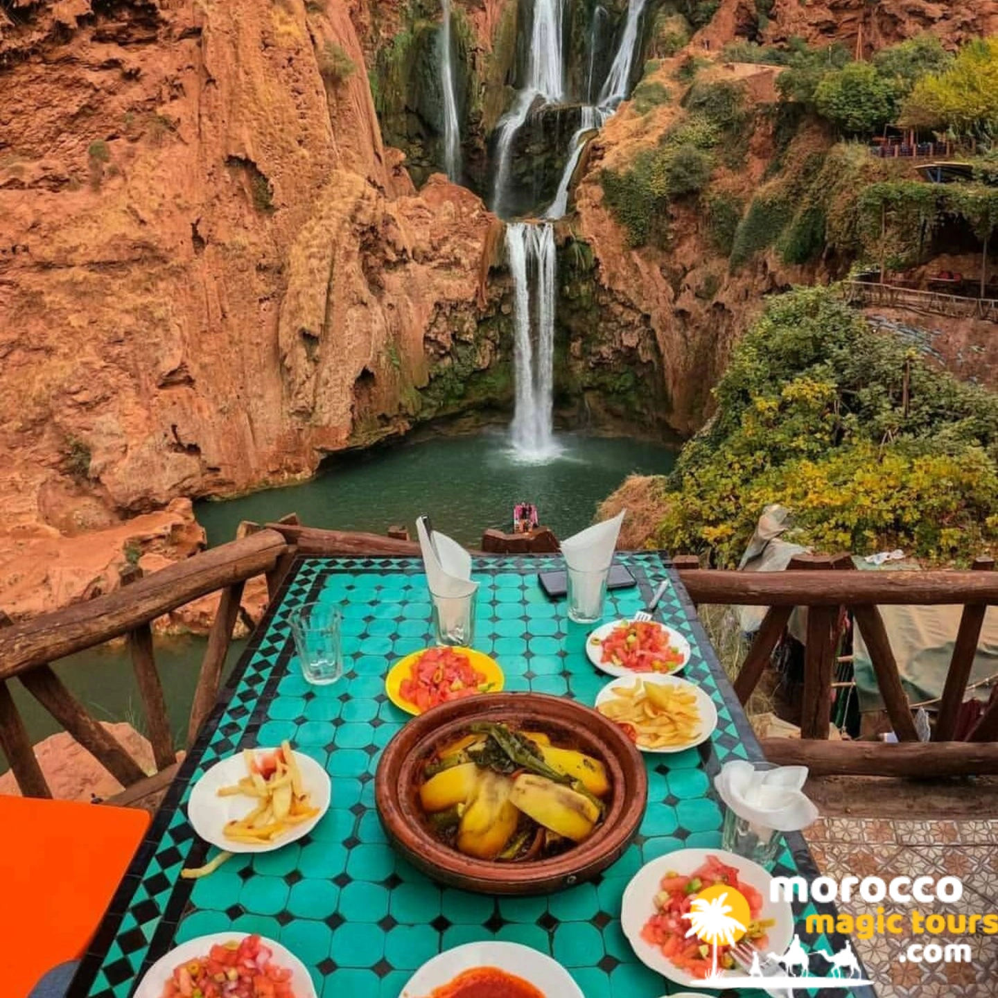 Tajine lunch with waterfall views on the Ouzoud Waterfalls tour