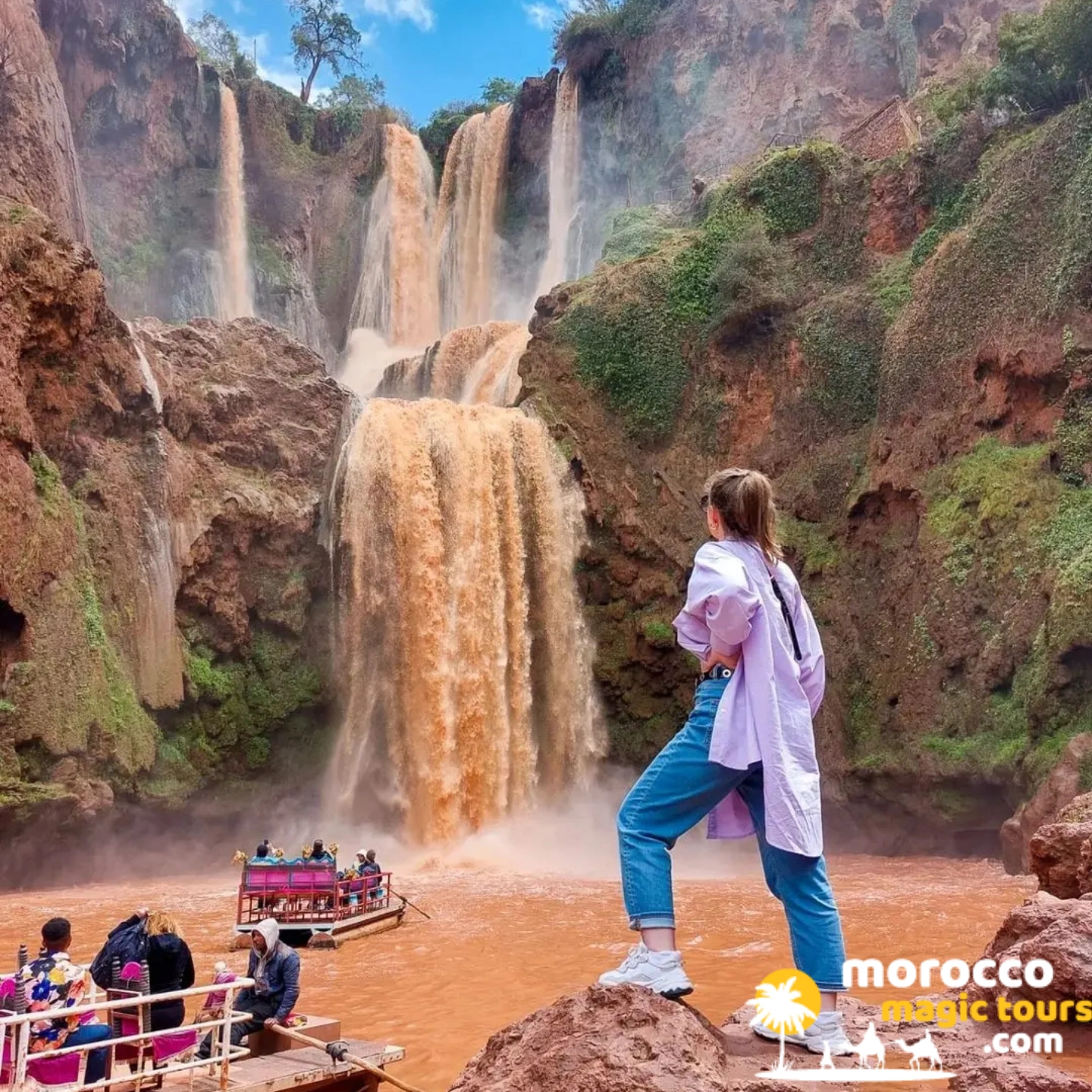 Traveler admiring the cascades on an Ouzoud Waterfalls tour from Marrakech