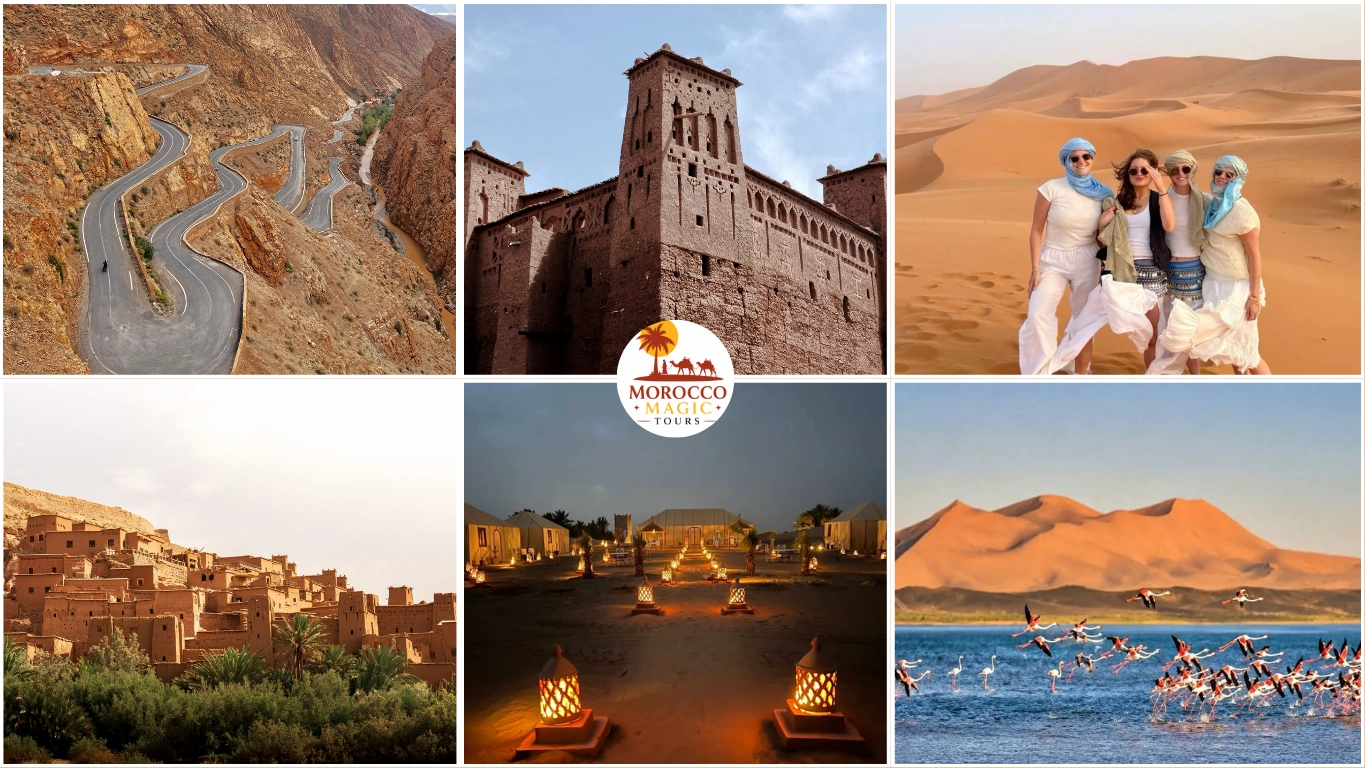 Agadir desert tour – Dades Gorge switchbacks, Ait Benhaddou kasbah, and Merzouga dunes